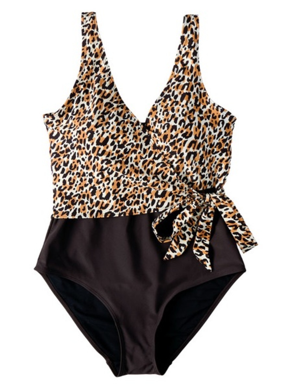0092: Serra Leopard Wrap One-Piece Swimsuit - Brown & Tan